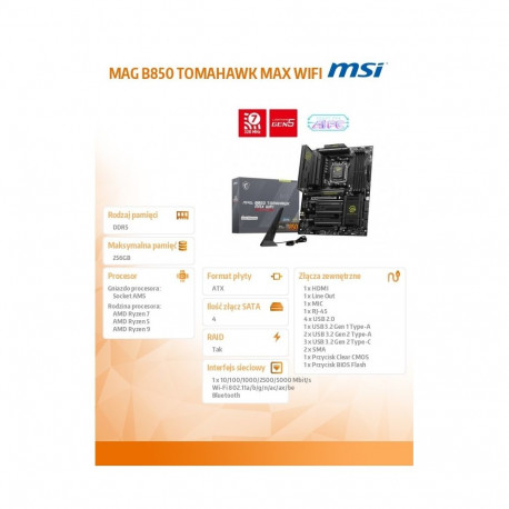 MAG B850 TOMAHAWK MAX W IFI AM5 4DDR5 ATX emaplaat