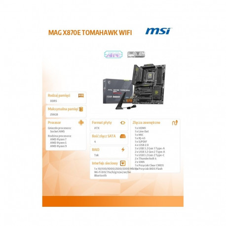 MAG X870E TOMAHAWK WIFI emaplaat AM5 4DDR5 ATX