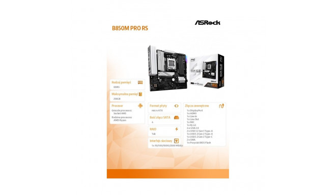 Motherboard B850M PRO RS AM5 4DDR5 mATX