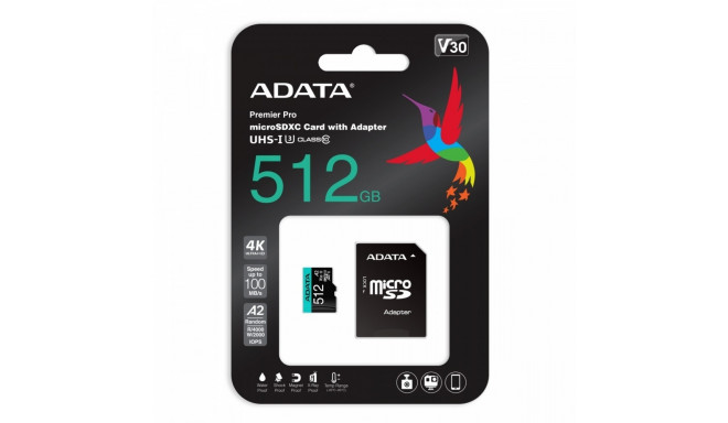 Memory card microSD Premier Pro 512 GB UHS1 U3 V30 A2 + adapter