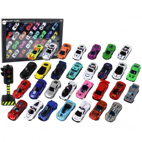 Zestaw Aluminiowych Resoraków W Pudełku 30 Sztuk Autka Sportowe Policyjne