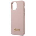 Guess GUHCP12SLSLMGLP iPhone 12 mini 5.4" hele roosa kõvakaaneline silikoonümbris kuldse logoga