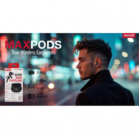 MAXELL MAXPODS ACTIVE NOISE CANCELLING ANC TWS BLACK 348596