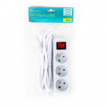 FIESTA EXTENSION CORD LISTWA ZASILAJĄCA 3,0M 10A 3 SOCKET TYPE E FRENCH WHITE [46082]