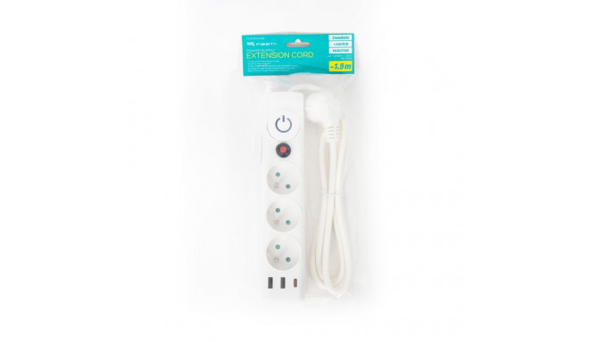 FIESTA EXTENSION CORD LISTWA ZASILAJĄCA 1,5M 10A 3 SOCKET 3 USB TYPE E FRENCH WHITE