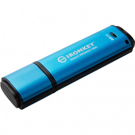IronKey mälupulk Vault Privacy 50 64GB USB-C 3.2 Gen 1, hele sinine/must