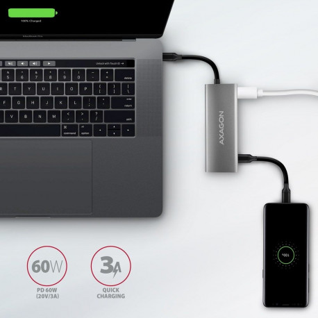 Axagon HMC-5G21 USB 10Gbps hub, 2x USB-A, 2x USB-C, HDMI 4k/30Hz, PD 60W, USB-C cable