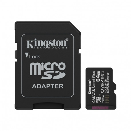 KINGSTON 64GB microSDXC Canvas Select Plus Gen3 100MB/s A1 kaart + adapter