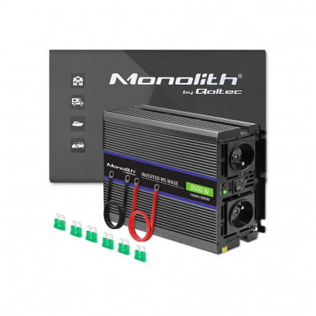 Qoltec Monolith 3000 MS Wave pingemuundur | 12V kuni 230V | 1500/3000W | USB