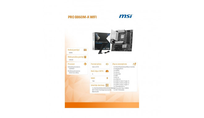 Motherboard PRO B860M-A WIFI s1851 4DDR5 mATX