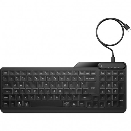 HP 405 Backlit USB-C Wired 24/7 Keyboard, Spill Resistant, Sanitizable, Programmable, Adjustable Til