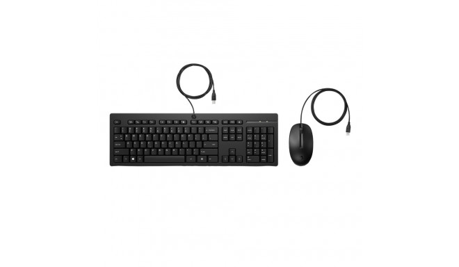 HP 225 USB Wired Mouse Keyboard Combo, Sanitizable/Antimicrobial - Black - US ENG
