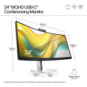 HP 534pm Series 5 Pro WQHD USB-C Curved Conferencing Monitor - 34" 3440x1440 WQHD 400-nit AG, VA, US