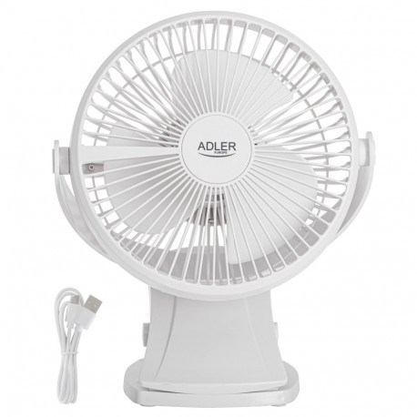 Adler lauaventilaator AD 7342 laetav klambriga 5W läbimõõt 15.5cm 3 kiirust ostsillatsioon, valge