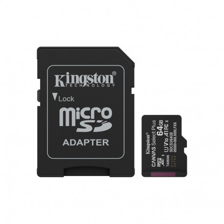 Kingston Technology 64GB microSDXC Canvas Select Plus Gen3 100MB/s A1 Card + Adapter