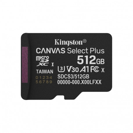 Kingston Technology 512GB microSDXC Canvas Select Plus Gen3 150MB/s A1 kaart + adapter