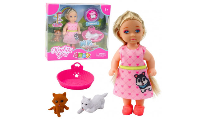 Zestaw Mini Laleczka Z Pieskiem i Kotkiem Legowisko Miska Z Jedzeniem