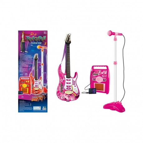 Gitara z Mikrofonem Strunami Wzmacniaczem Różowa