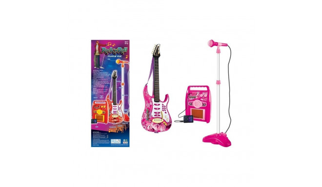 Gitara z Mikrofonem Strunami Wzmacniaczem Różowa