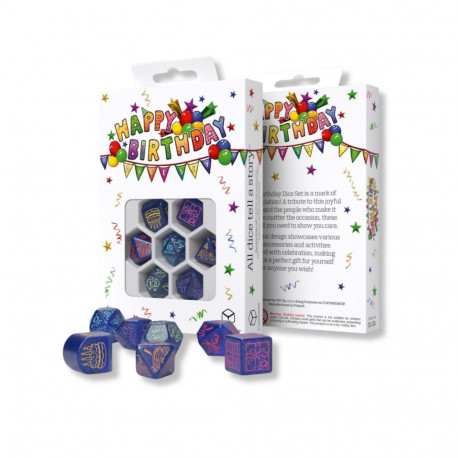 Dice Set - Q-WORKSHOP Happy Birthday Streamers 7 Plastic Dice Blue