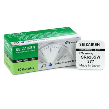 Battery - Seizaiken 377 SR626SW 1.55V Silver Oxide Watch Batteries 10 Pcs