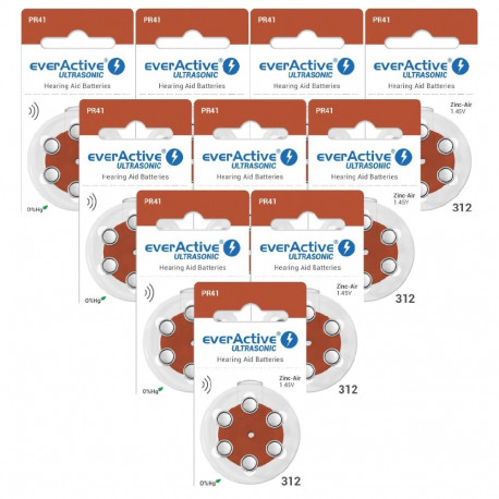 Hearing Aid Battery - Everactive Ultrasonic 312 PR41 1.45V 60 Pack