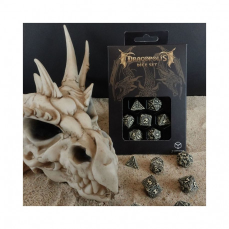 Dice Set - Dracopolis Scandinavian Blackfang 7 Dice Sand-colored