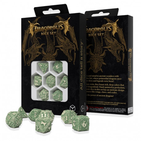 Dice Set - Dracopolis Andean Longneck 7 Dice Sand with Green Engraving