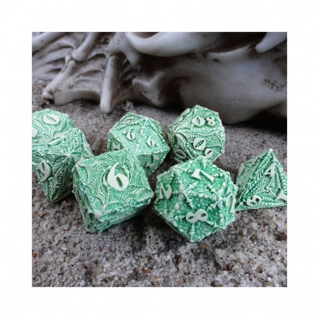 Dice Set - Dracopolis Andean Longneck 7 Dice Sand with Green Engraving
