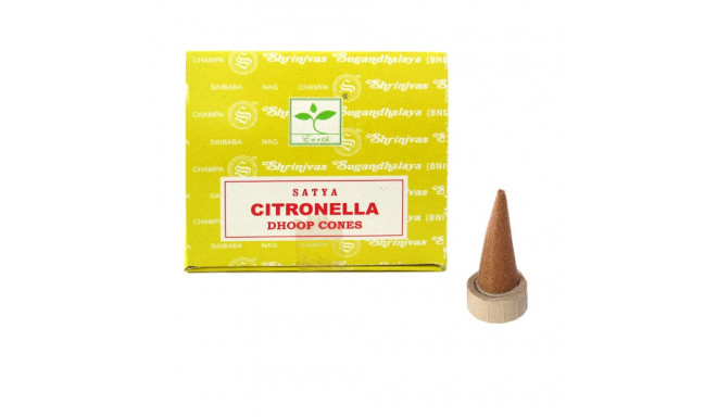 Incense Cone - Satya Citronella 12 Cones with Stand, Fresh Lemon Scent