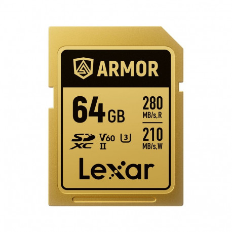 Lexar mälukaart SDXC ARMOR Gold UHS-II U3 IP68 R280/W210 (V60) 64GB, roostevaba teras