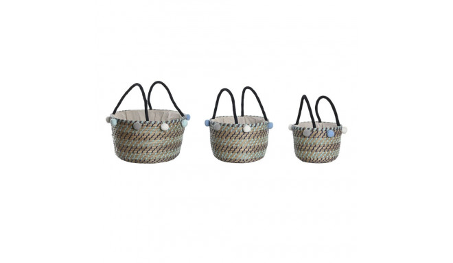 Basket set DKD Home Decor Pompoms 43 x 43 x 43 cm