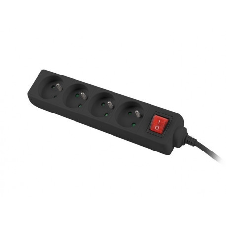 Power strip 1.5m, black, 4 sockets, with switch, cable made of solid copper