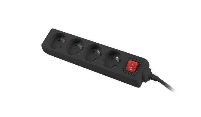 Power strip 1.5m, black, 4 sockets, with switch, cable made of solid copper