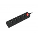 Power strip 1.5m, black, 4 sockets, with switch, cable made of solid copper