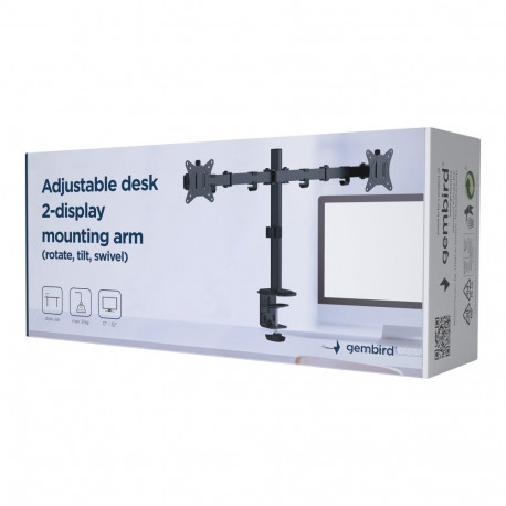 GEMBIRD monitorihoidik MA-D2-01, reguleeritav, 2 monitorile, 17–32inch, kuni 9kg