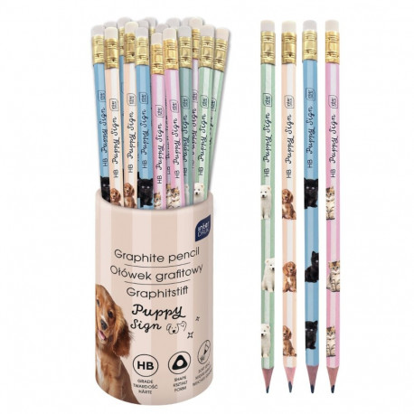 Harilik pliiats kustukummiga Puppy Sign HB, assortii, Interdruk