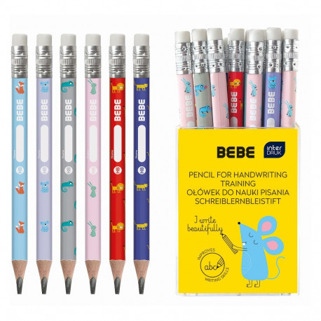 Harilik pliiats kustukummiga Jumbo kolmekandiline BEBE Kids HB, assortii, Interdruk