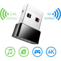 Cudy WU650 AirNano AC650 Dual Band WiFi USB Adapter Nano Size USB 2.0 Plug and Play Musta