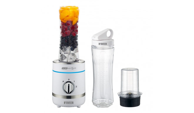 Noveen SB1100 Sport Blender 300W Jäämurdis + Pulse Grinder & 2x600ml Pudelit LED BPA-vaba Valge