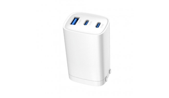 Evelatus 65W GaN Fast Charger 2× USB-C + USB-A CN Plug PD/QC Multi-Port Output White