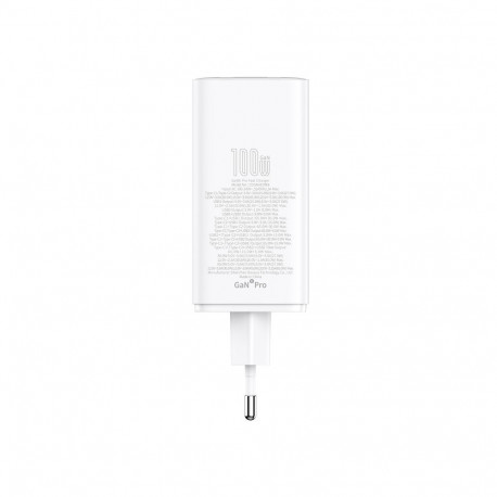 Seina kiirlaadija GaN6 Pro 100W 2xUSB-A + 2xUSB-C QC PD koos USB-C kaabliga 1m, valge