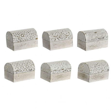 Ehteaegas DKD Home Decor Valge Kuldne Alumiinium Mangopuit 7,5 x 5,3 x 5,3 cm (6 Ühikut)