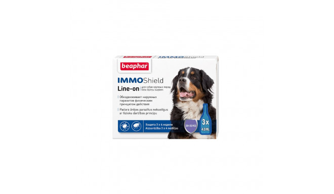 Beaphar IMMO SHIELD LINE-ON DOG suurtele koertele kirbu- ja puugitilgad 30–50 kg 3 pip*4,5 ml