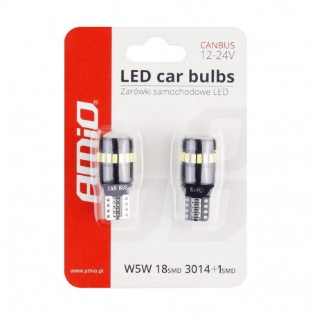 Led pirnid 2tk,canbus,18+1SMD,T10,12/24V