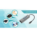 i-tec USB C Metal 3 port HUB Gigabit Ethernet 1x USB C to RJ-45 3x USB 3.0 LED