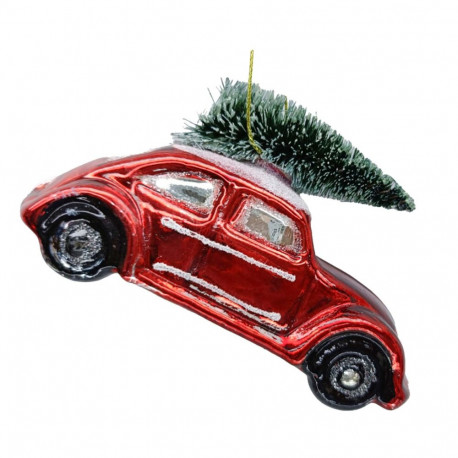 Christmas ornament JOY CAR RED 10.6cm, glass