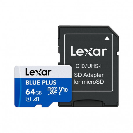 Lexar mälukaart microSDHC Blue Plus UHS-I 64GB kuni 100MB/s C10/A1/U3 (V30) koos SD-adapteriga
