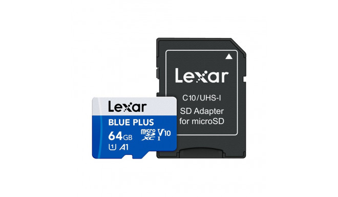 Lexar microSDHC Blue Plus UHS-I with SD adapter, up to 100MB/s read  C10/A1/U3 (V30) 64GB