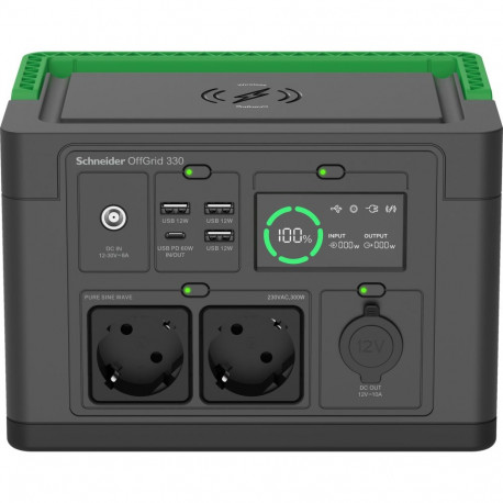 Schneider OffGrid Portable Power Station 330, 230V, 332Wh Lithium-ion, LCD, 2 CEE 7/3 Schuko outlets